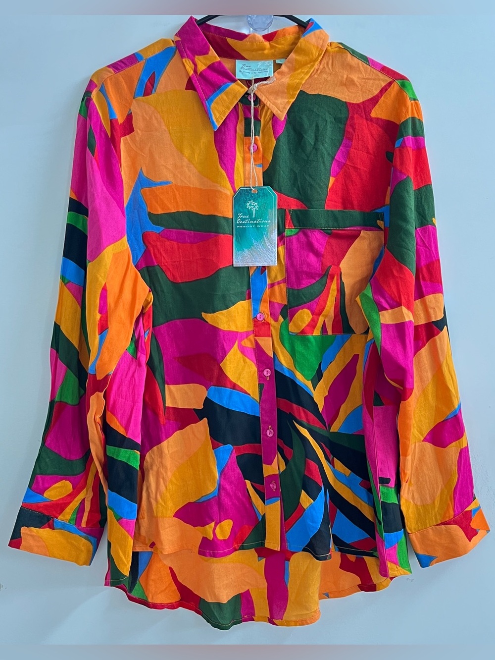 True Destinations Bright Multicolor Block Abstract Geometric Button-Down Shirt